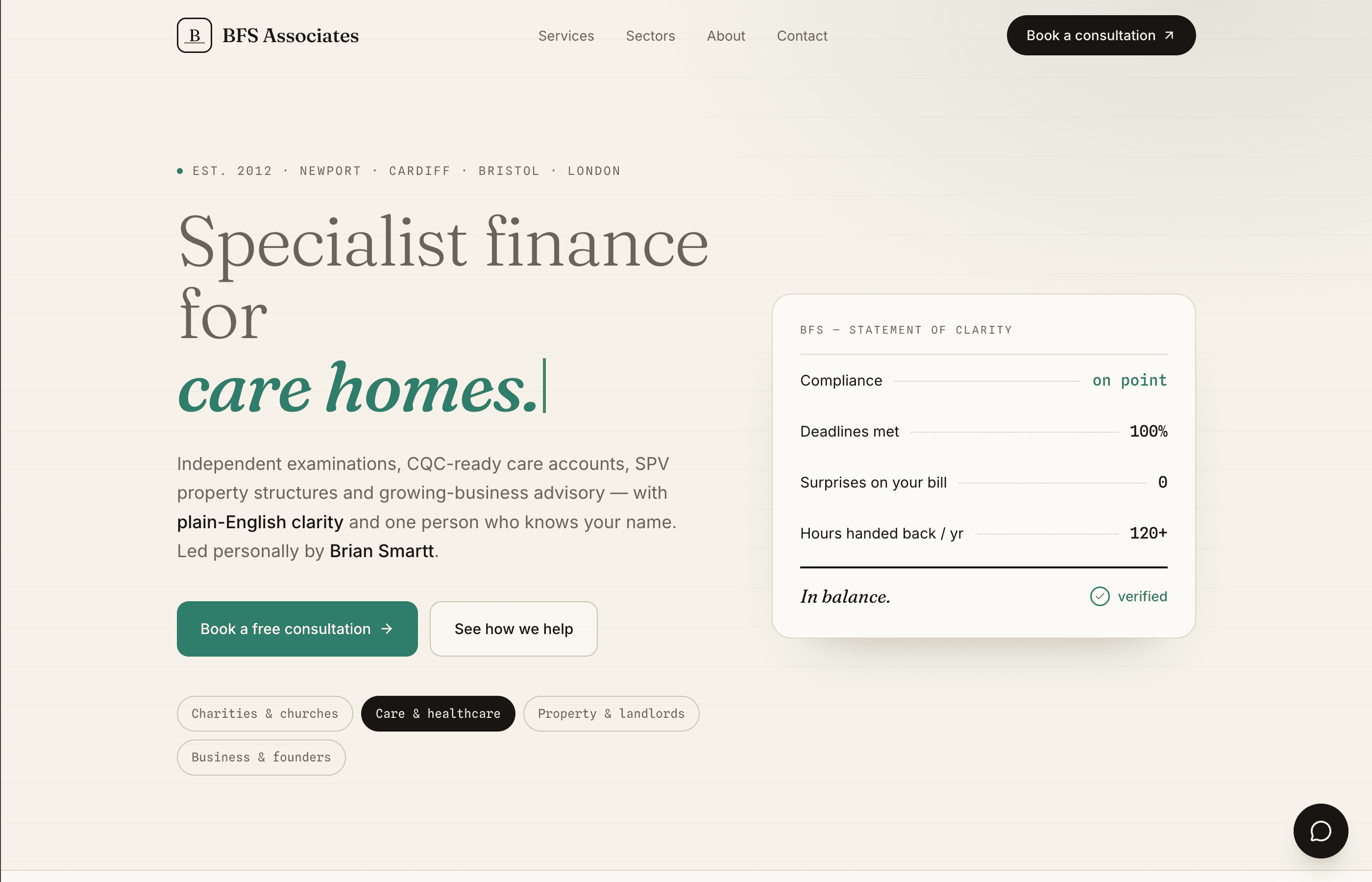 BFS Associates specialist finance website homepage