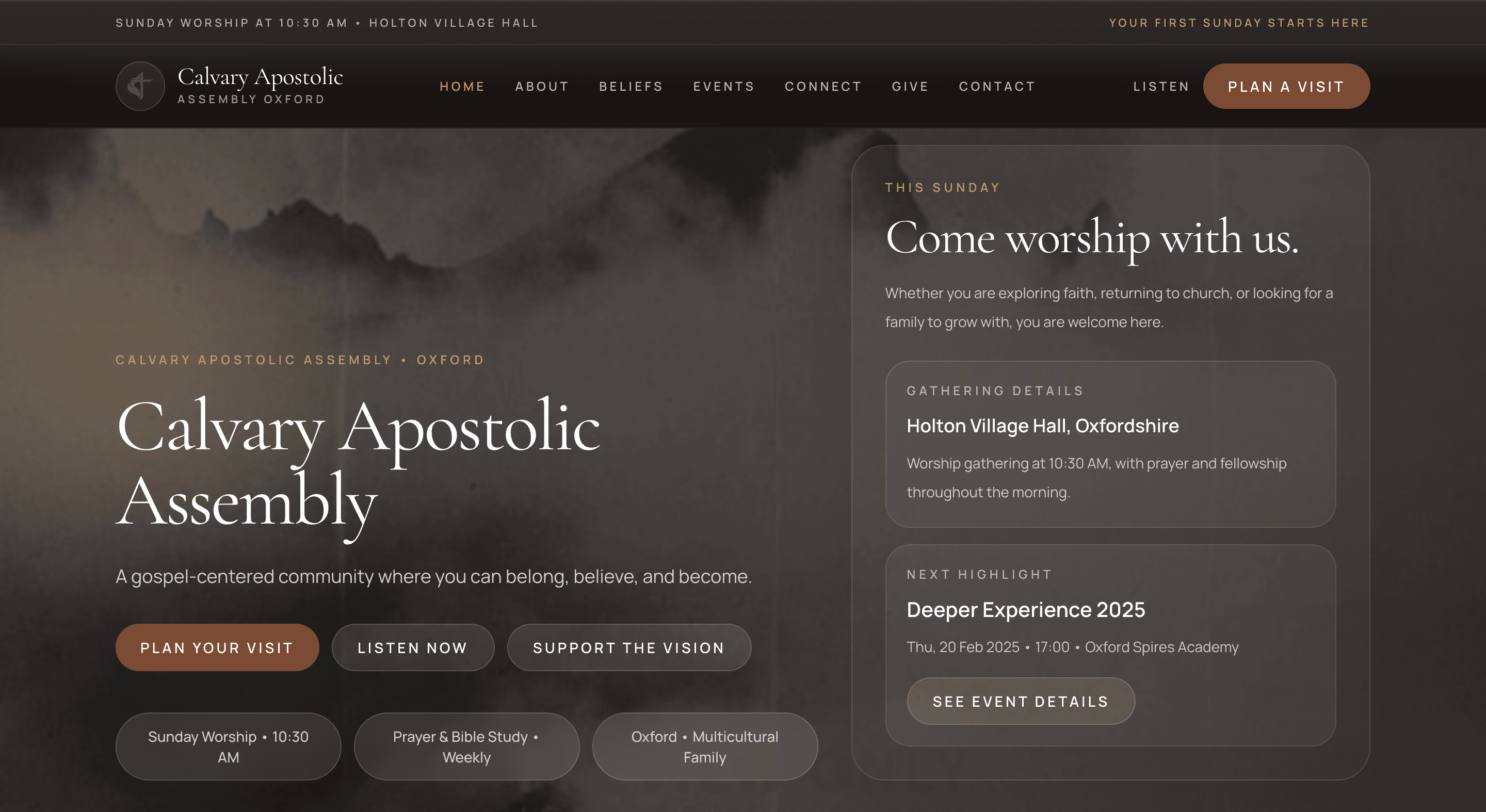 CAA Oxford live website homepage preview